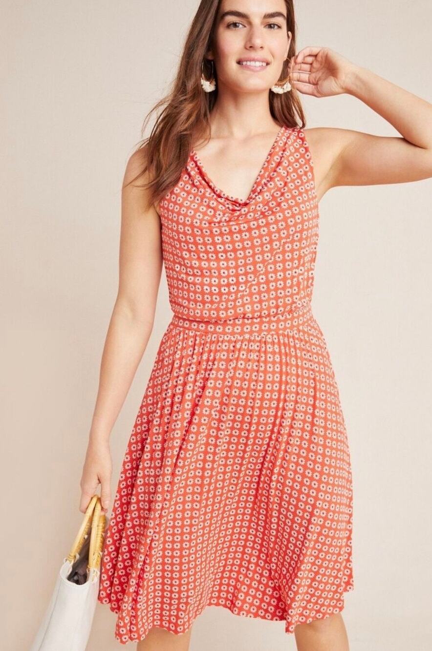 Anthropologie Maeve Cowl Neck Midi Dress Womens XL Floral Daisy Sheath Sundress